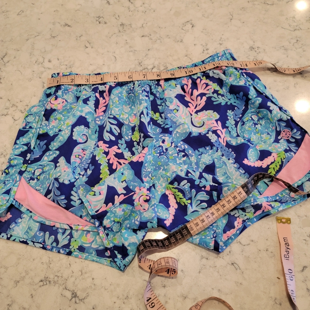 Lilly Pulitzer Pink and Blue Athletic Luxletic Shorts Vibrant Design Size Small - Picture 6 of 14